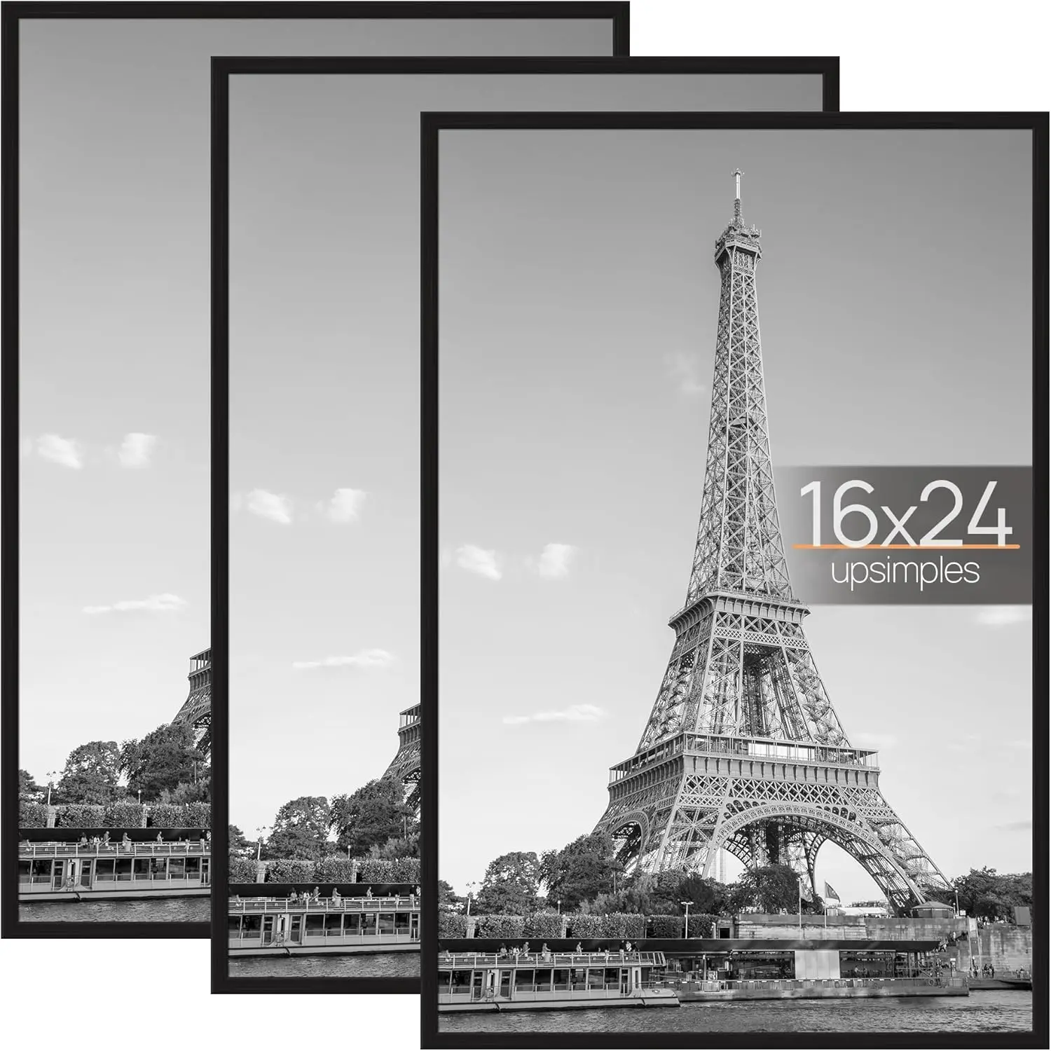 

16x24 Picture Frame Black 3 Pack, Scratch-Proof Poster Frames for Photo Gallery, Slide-In Strips, Horizontal or Vertical Wall