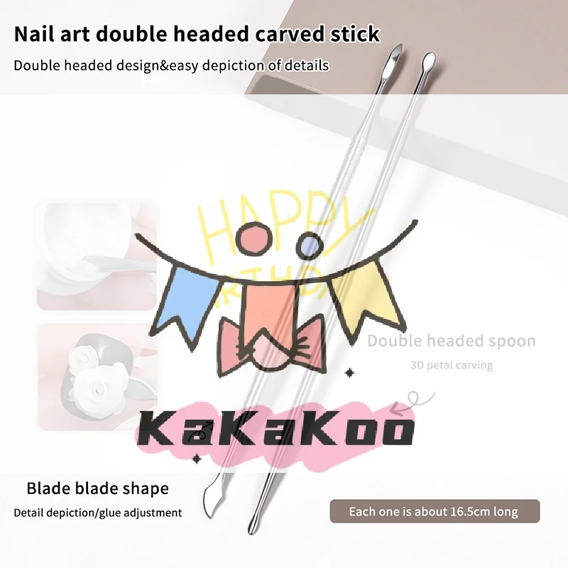 Metal de duas cabeças escultura em unhas haste extensão cola remoção vara gel remoção espátula unha polonês imersão ferramenta de remoção