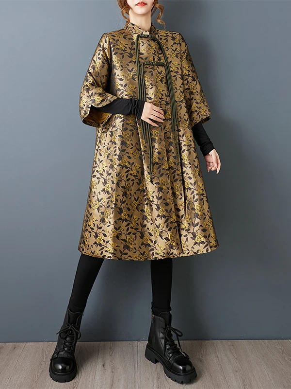 Chaqueta Larga Bordada Ele, Estilo Holgado, Doble Capa, Diseño Floral 3D, Primavera-Otoño, Estilo Nacional Chino