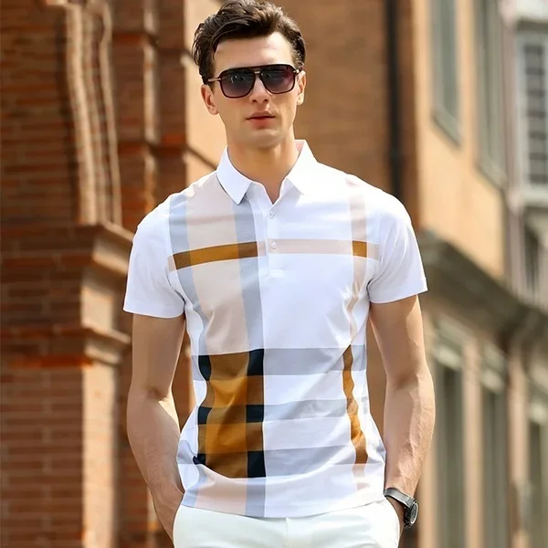 Herren Mode Business Casual Gestreiftes Polo Komfortables Oberteil im Britischen Stil