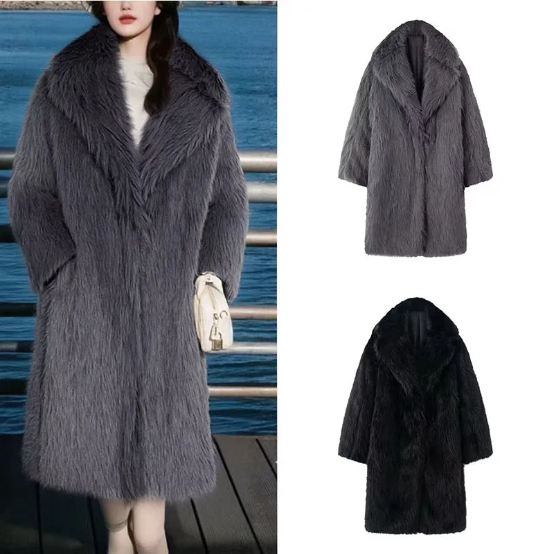 

2025 Fall/Winter Fashionable Sexy Women's Reversible Faux Fur Warm Plush Mid-Length Coat