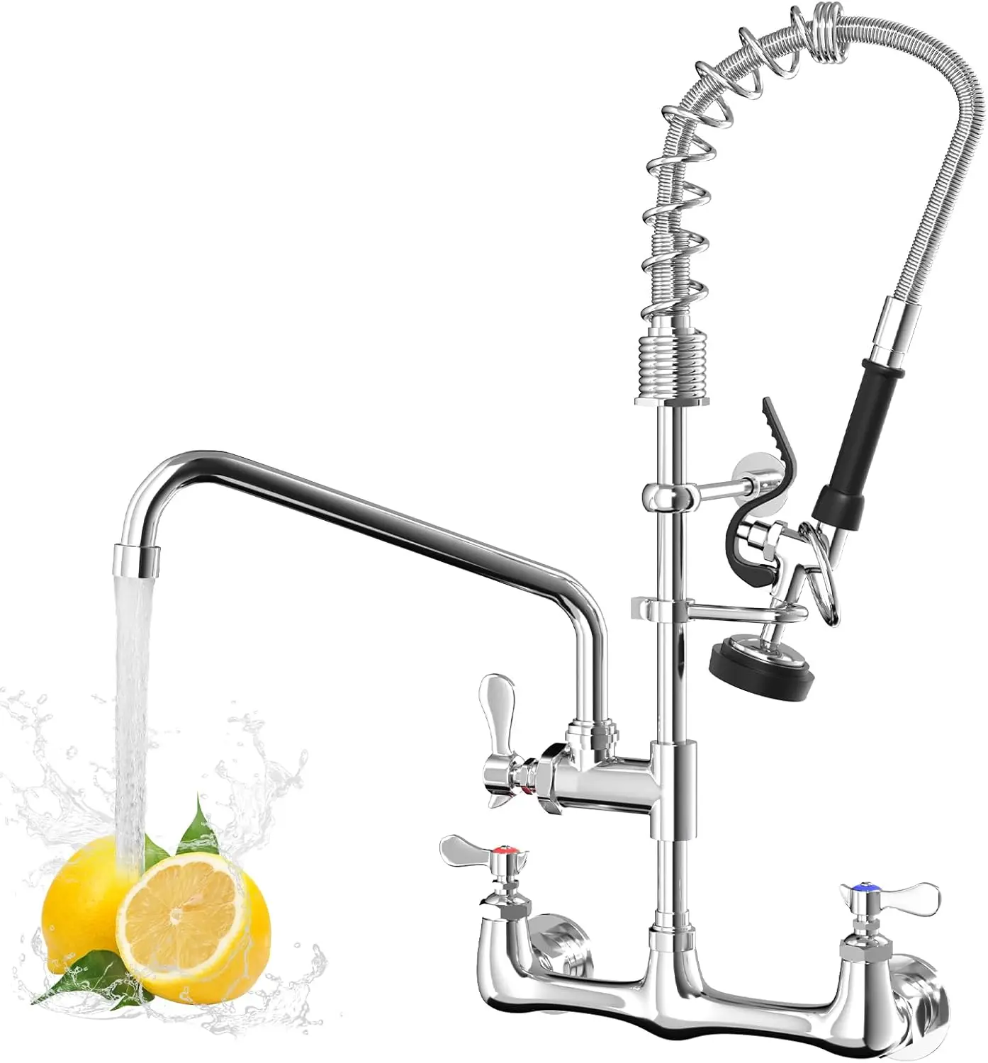 

Wall Mount Kitchen Faucet with Pull Down Sprayer, 360° Swivel, Heavy Duty Utility Sink Tap for Commercial Use