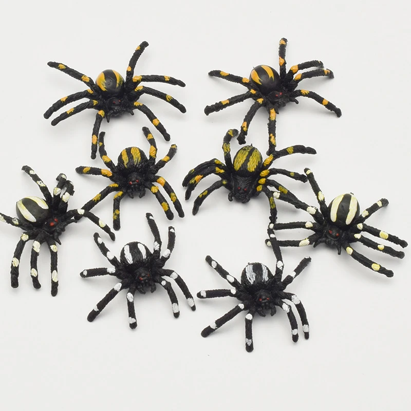 12Pcs Simulation Spider Model Toys Cartoon Crawling Insect Flower Spider Wacky Toys Child Halloween Scary Funny Prank Props