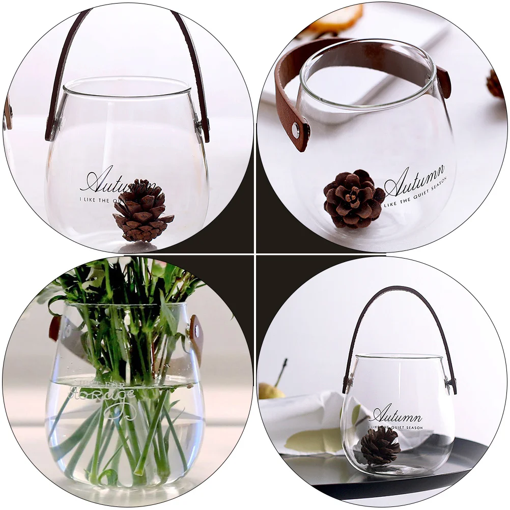

1Pcs Handle Glass Vase Premium Transparent Storage Jar for Home Decor Desktop Flower Vessel Nordic Style Decorative