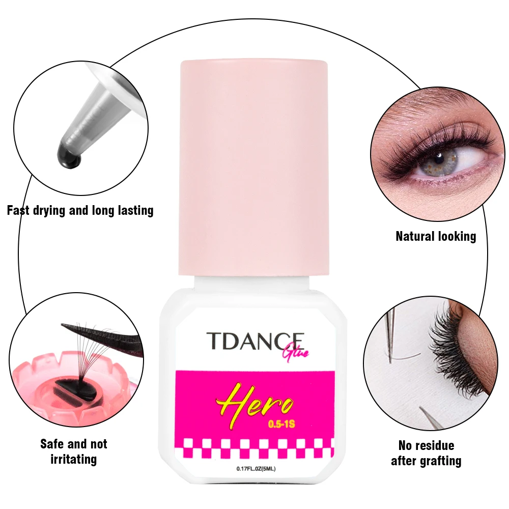 TDANCE 0.5-1秒速乾 ヘローアイラッシュエクステンション グルー 5ml アップグレードパッケージ 長持ち 7-8週間持続 アイラッシュエクステンション用
