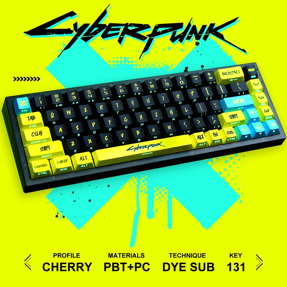 

Side Engraved Backlit PBT Keycaps Cherry Profile Caps Cross Switch Mechanical Keyboard Dye Sublimation Cyberpunk Keycap 131 Keys