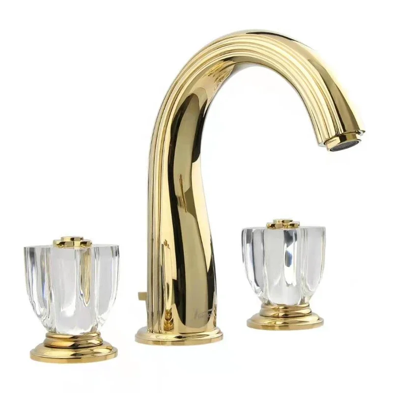 Lotus Series Hot Cold White Crystal Handle Royal Gold Brass Separated Basin Faucet