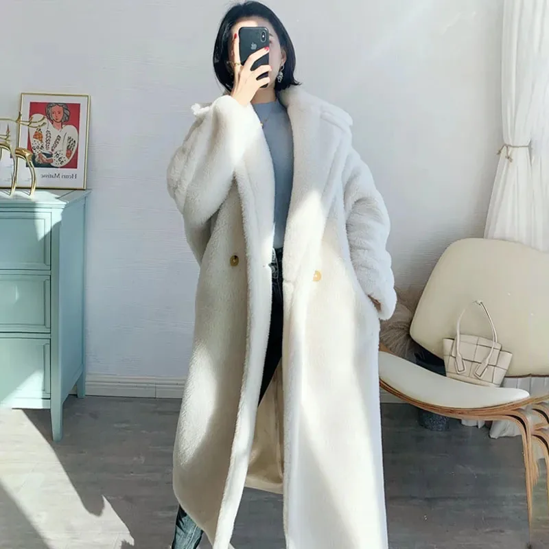 

Autumn Winter 2024 New Lambswool Jacket Women's Overcoat Fashion Loose Long Thick Warm Parka Imitation Lambswool Coat Outwear