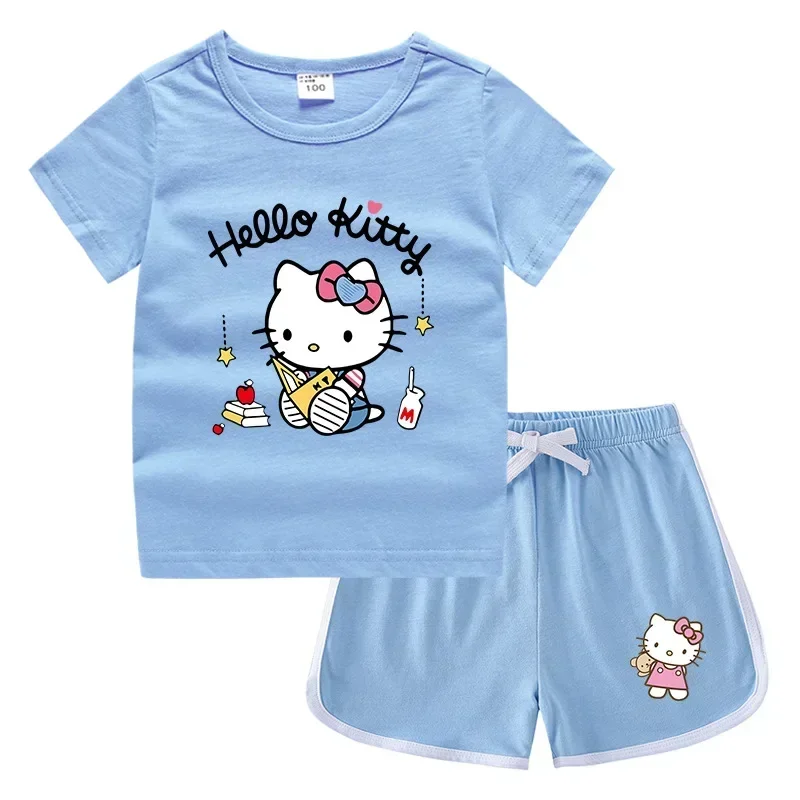 

Sanrio hello kitty 2024 Summer children Crew Neck T-Shirt Shorts Undershirt Girls Short Sleeve Hot Pants