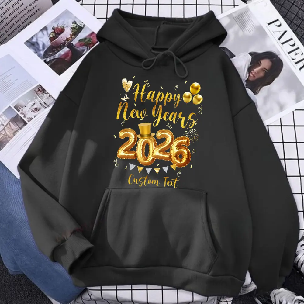 

Новогодняя толстовка с капюшоном Hello 2026, женские толстовки с капюшоном «С Новым годом», новогодние зимние уличные модные толстовки, пуловеры