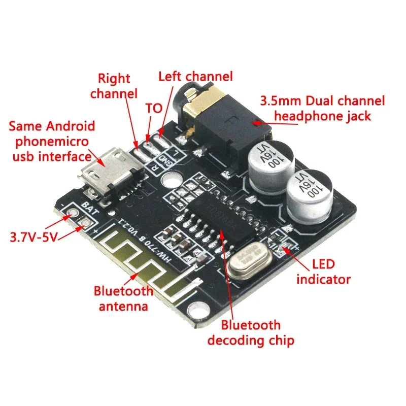 Bluetooth Audio Receiver Board Bluetooth 5.0 MP3 Lossless Decoder Board Wireless Stereo Music Module 3.7-5V XY-BT-Mini