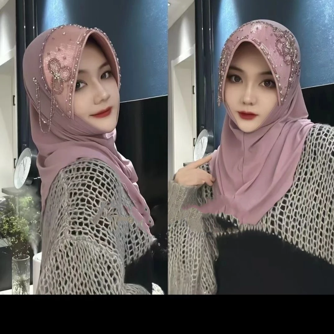 Abaya Hijab มุสลิมผ้าพันคอสําหรับเสื้อผ้าผู้หญิง Turban จัดส่งฟรี Headscarf มาเลเซียหมวกหมวก Kufi อิสลามหรูหราพู่ดอกไม้ 05247