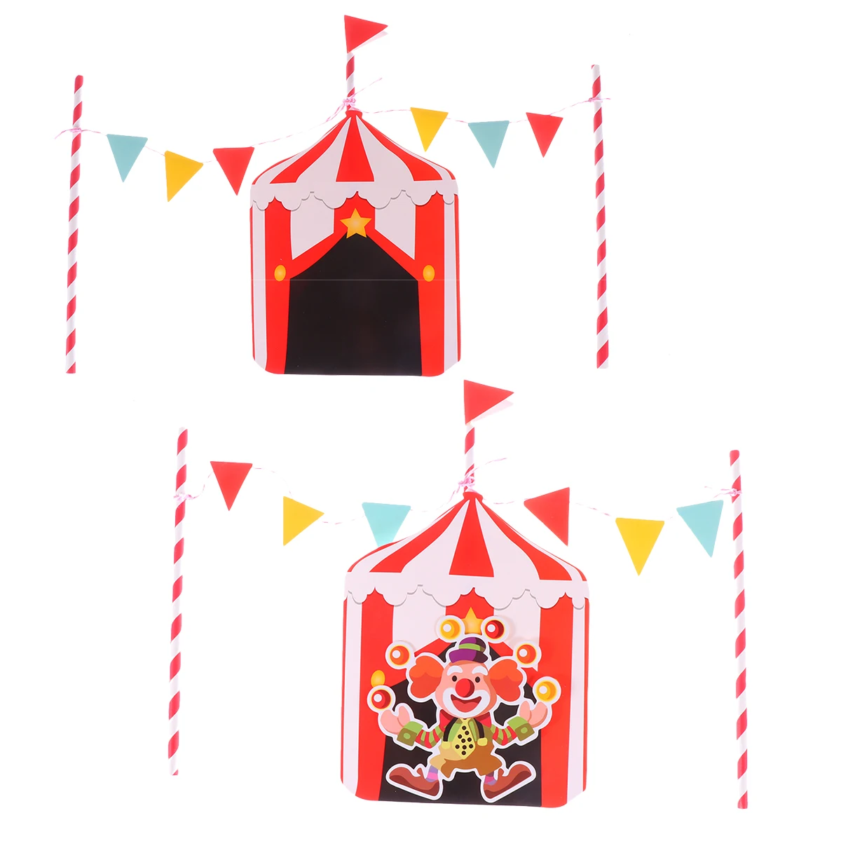 

2 set 2 Sets Circus Clown Cake Toppers Picks Paper Decoration Insert for Birthday Wedding Party Cupcake Picks Reusable