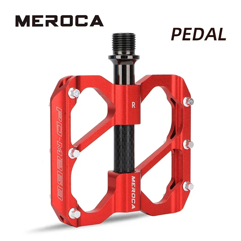 MEROCA PD-M268 3 Bearing Ultra-light Carbon Fiber Shaft Non-slip  1 Pair Of Black/Red Aluminum Alloy Bicycle Pedal for MTB bike