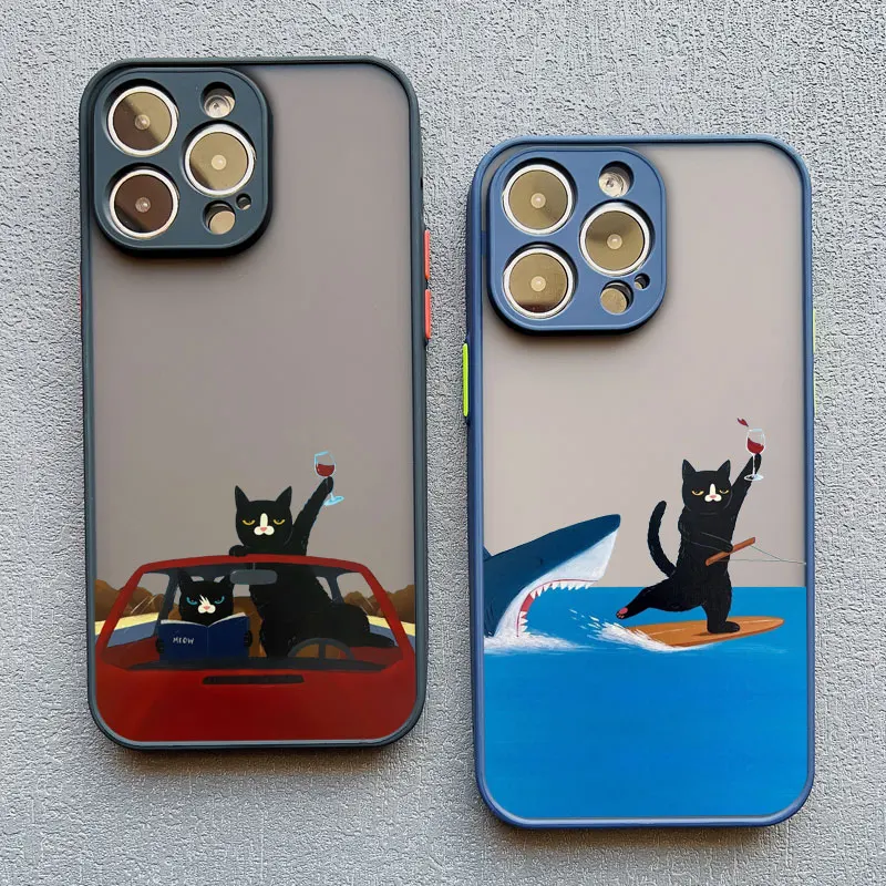 Cute Cat Goblet Drink Couple Phone Case For iPhone 17 12 11 Pro Max 16 15 14 13 Pro Max Mini X XR X 16 15 Plus Shockproof Cover