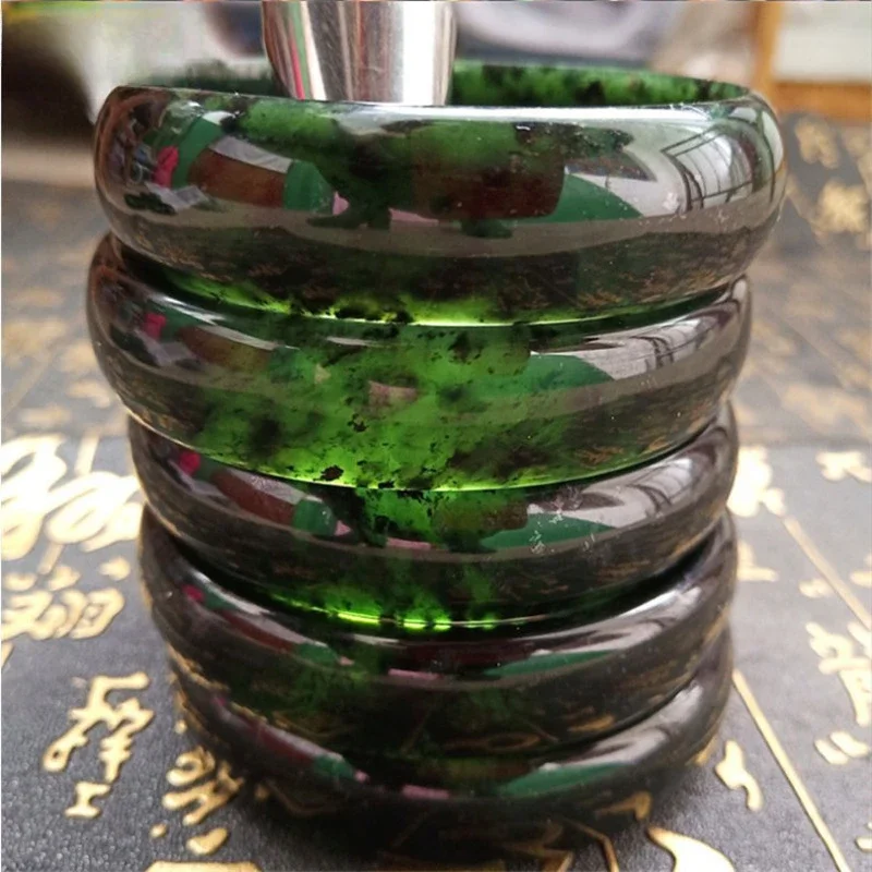 Natural Ink Jade Bracelet Olive Green Belt Magnetic Meteorite Jade Medicine King Stone Bracelet Fashion Jewelry Bangles