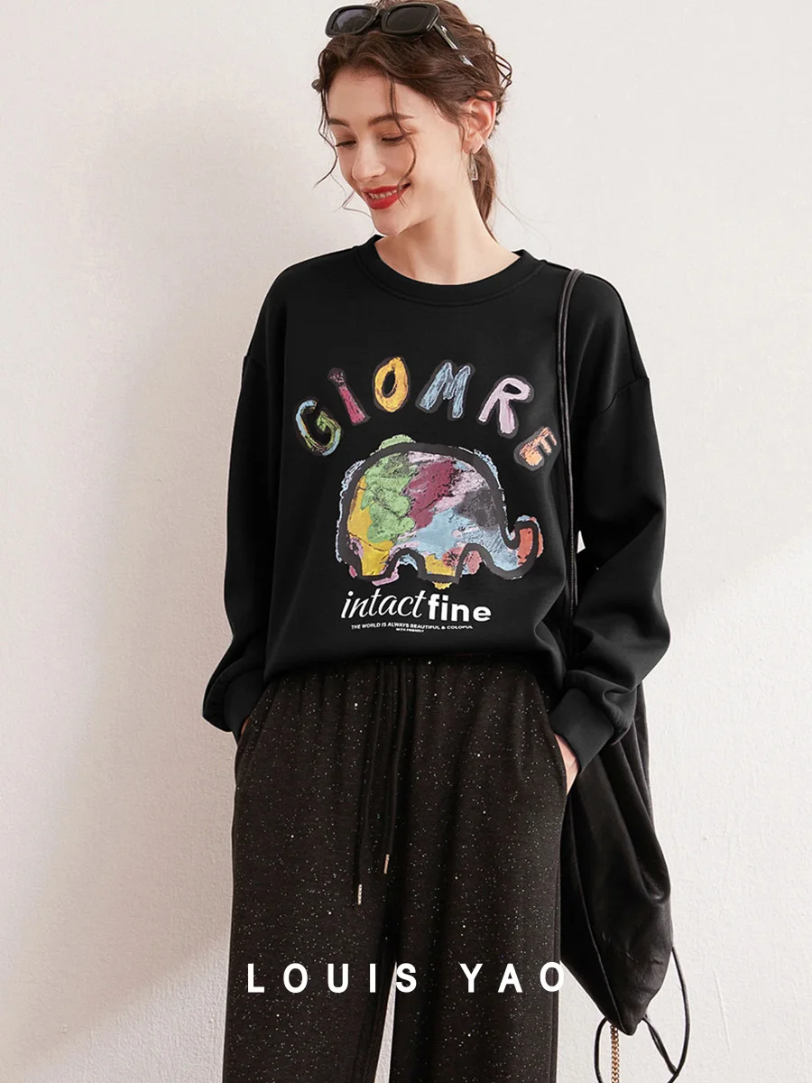 

LOUIS YAO 2024 Autumn Contrast Color Graffiti Lazy Style Sweatershirt Round Neck Long Sleeve Top Loose Women's Sweater