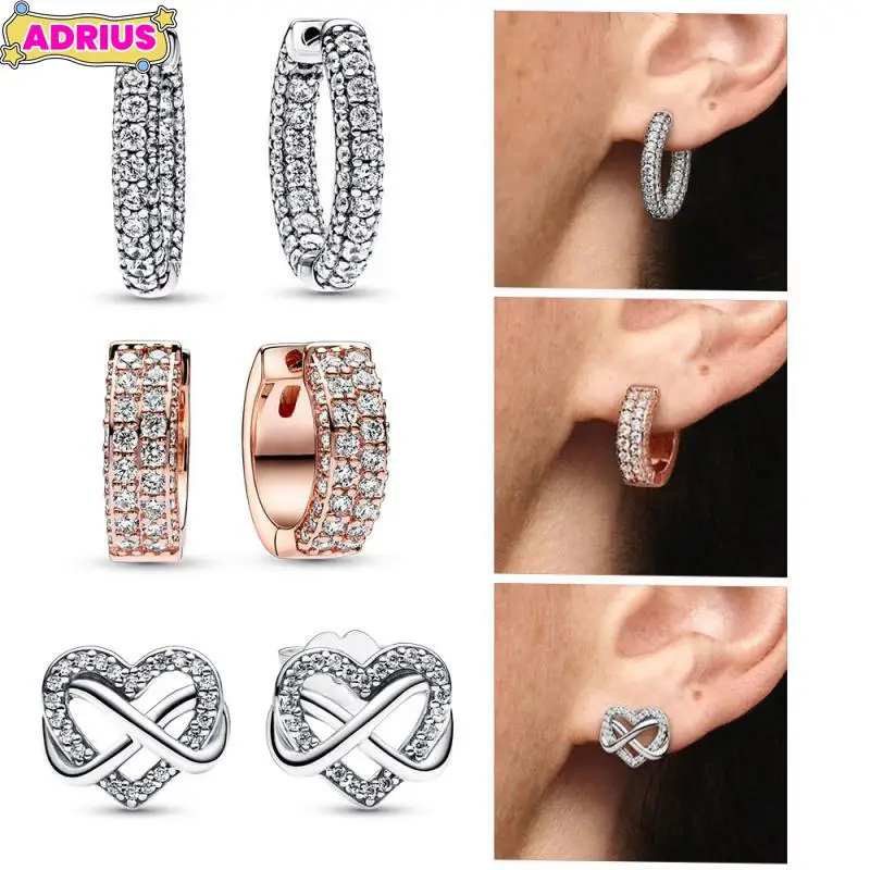 

925 Silver Single-row Pavé Pavé Earrings Women Sparkling Eternal Knot Concentric Stud Earrings Fashion Fine Jewelry Gift Classic