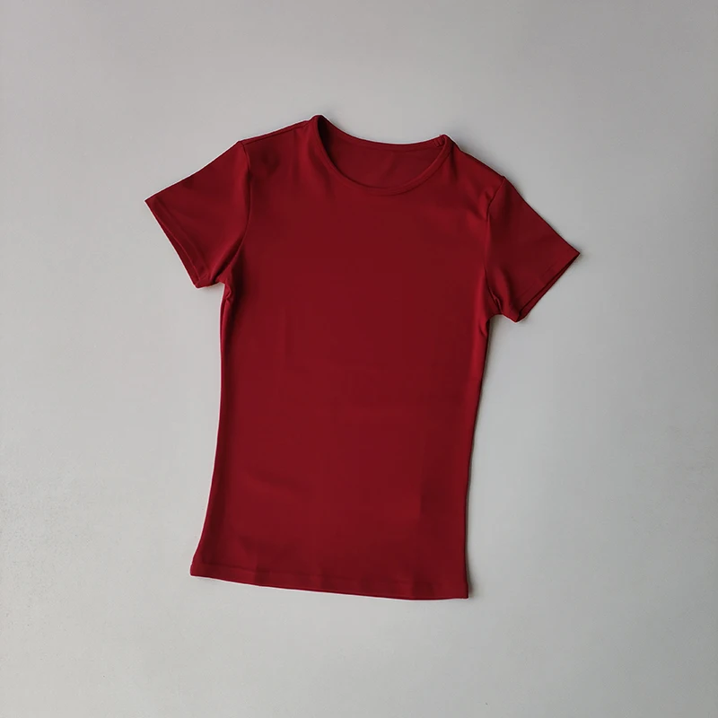 Hautfreundliche, einfarbige Yoga-Kleidung für Damen: Kurzärmeliges, schnelltrocknendes, elastisches, eng anliegendes T-Shirt, Fitness-Oberteil. – Detail 12