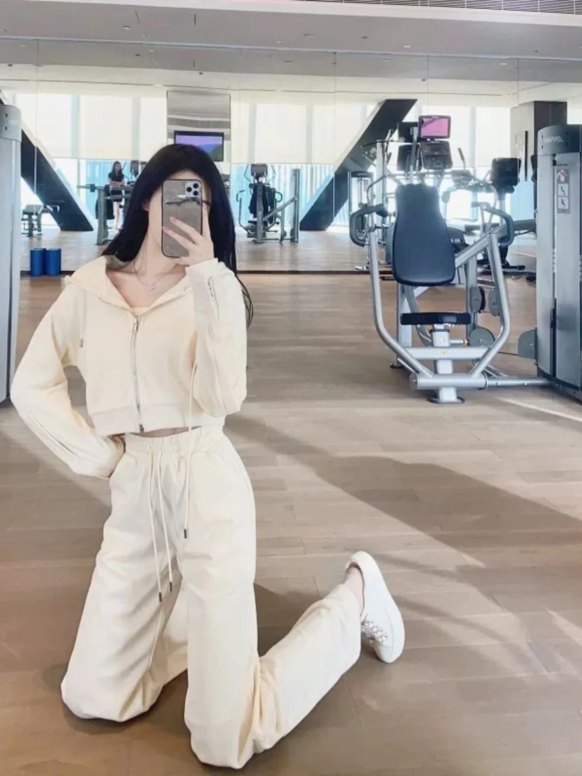 Spring Autumn 2024 New Women\'s Sportswear Set Loose Slimming Fashionable Casual Hoodie Two-Piece Suit Cotton Material