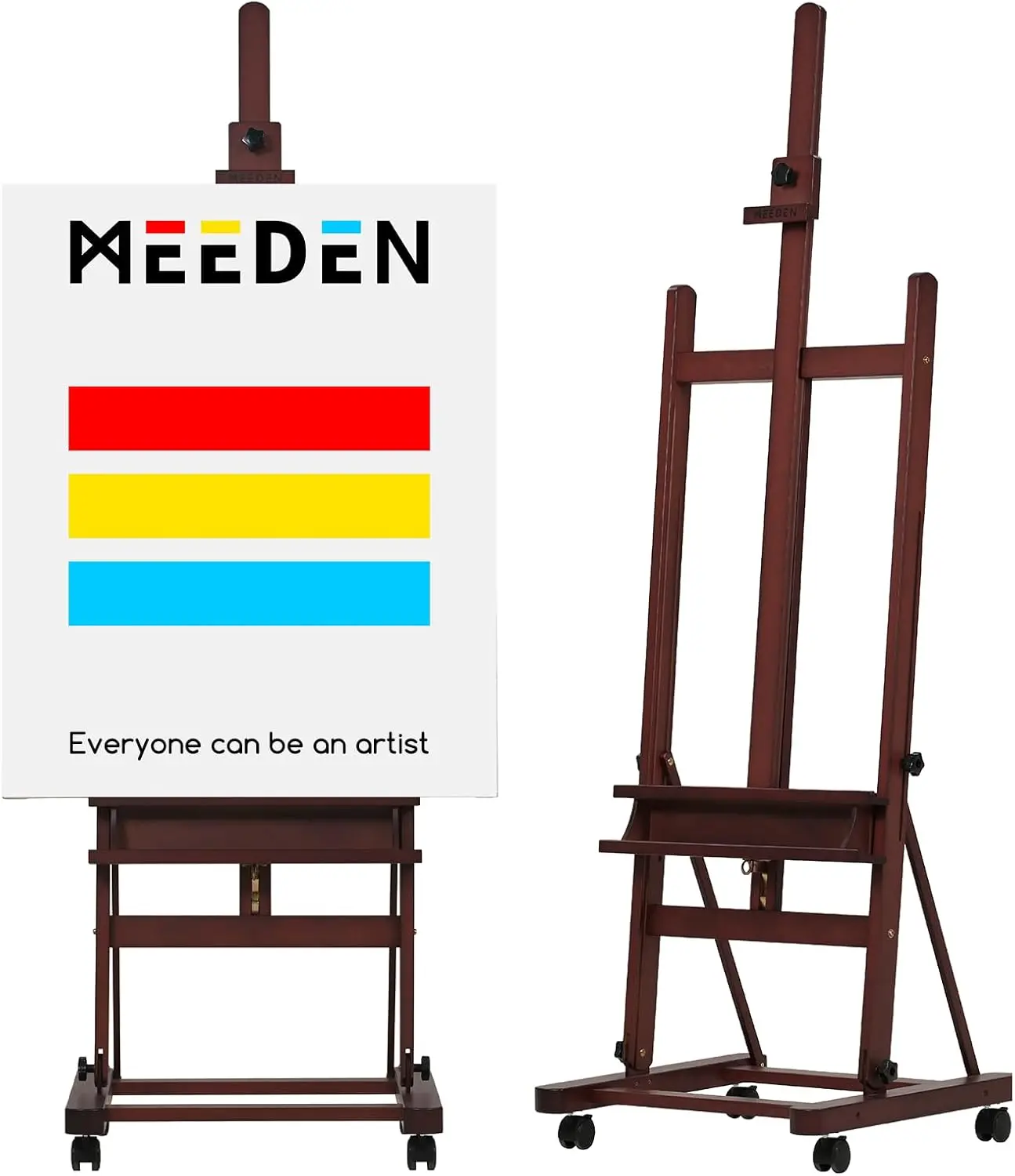 Easel Stand for Painting and Display, Adjustable H Frame Floor Art Easel for Drawing, Heavy Duty Beech Wood Hold Canvas up to 146", 4 Wheels & Storage Tray - Professional for Sign, Studio