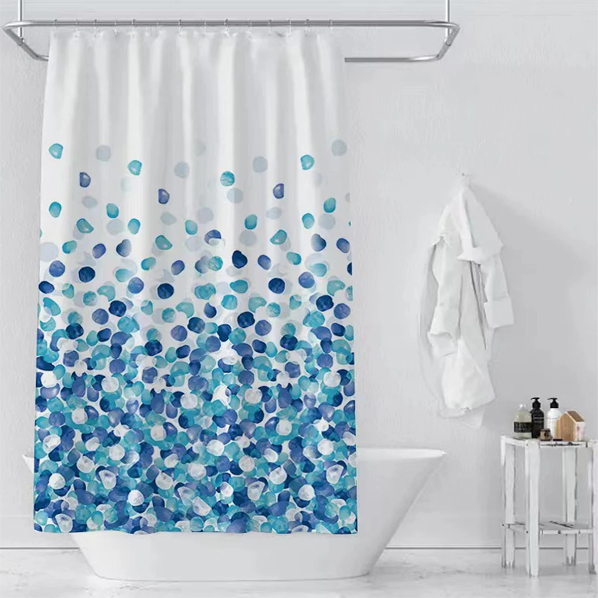 1 pack blue petal pattern polyester material shower curtain tarpaulin bathroom thickeneded mildew-proof partition curtain bathroom water-blocking