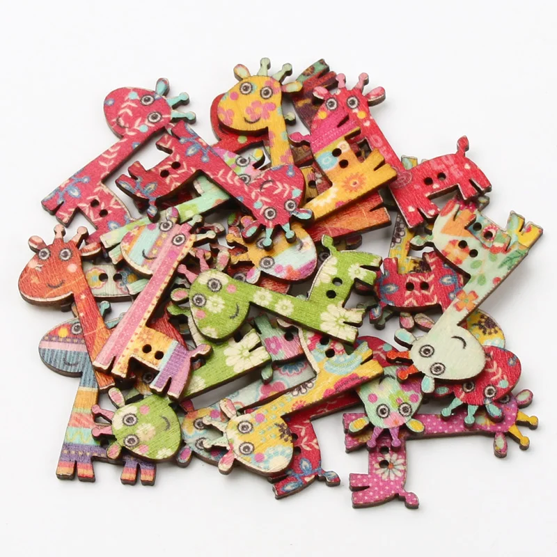 20pcs 26x35mm Cute Giraffe 2Hole Button Wood Buttons For Sewing Accessories Clothing Needlework Scrapbooking Decoration Crafts