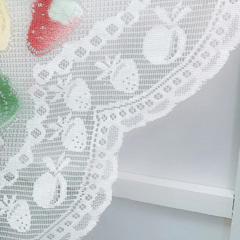 1pc Nordic White Fruit Pattern Half Lace Curtain Kitchen Coffee Curtains Valance For Small Window Bathroom