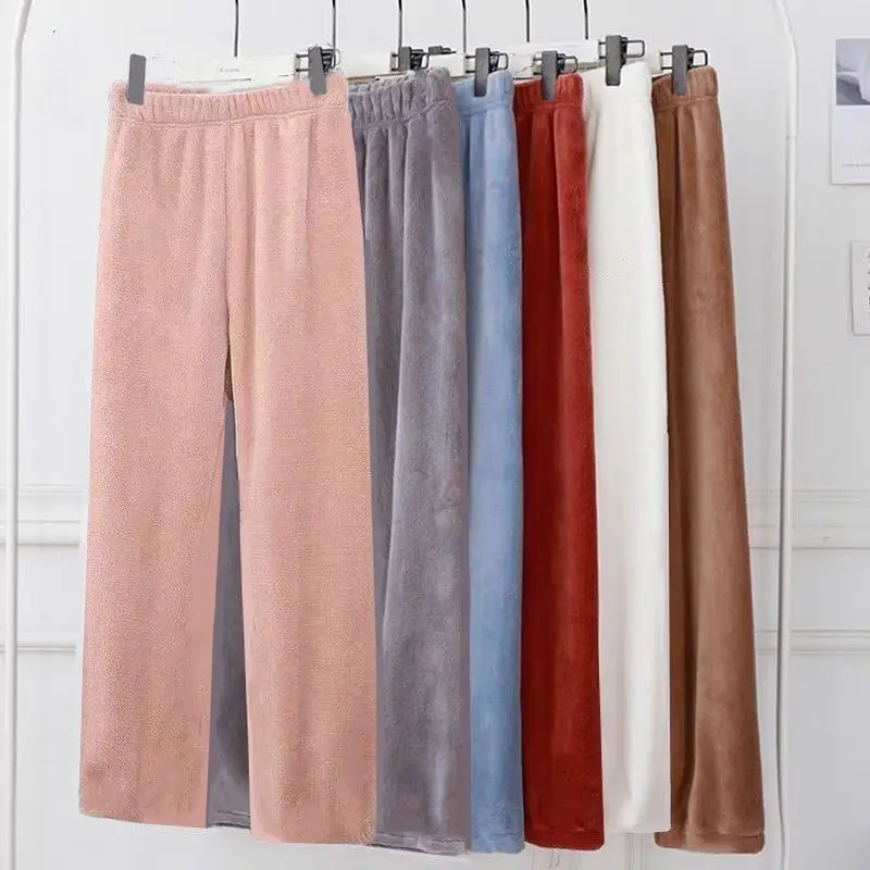 

Girl Coral Fleece Pajamas Pants Women's Velvet Thick Straight Pants Loose Leisure Wear Autumn Winter Home Clothes Outerwear New
