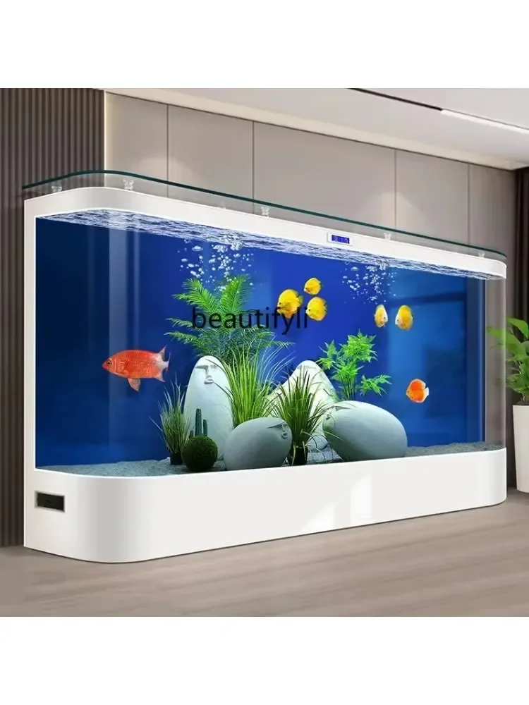 

smt03 Fish tank aquarium against the wall living room household, medium and large integrated hot bending filter circulation ecol