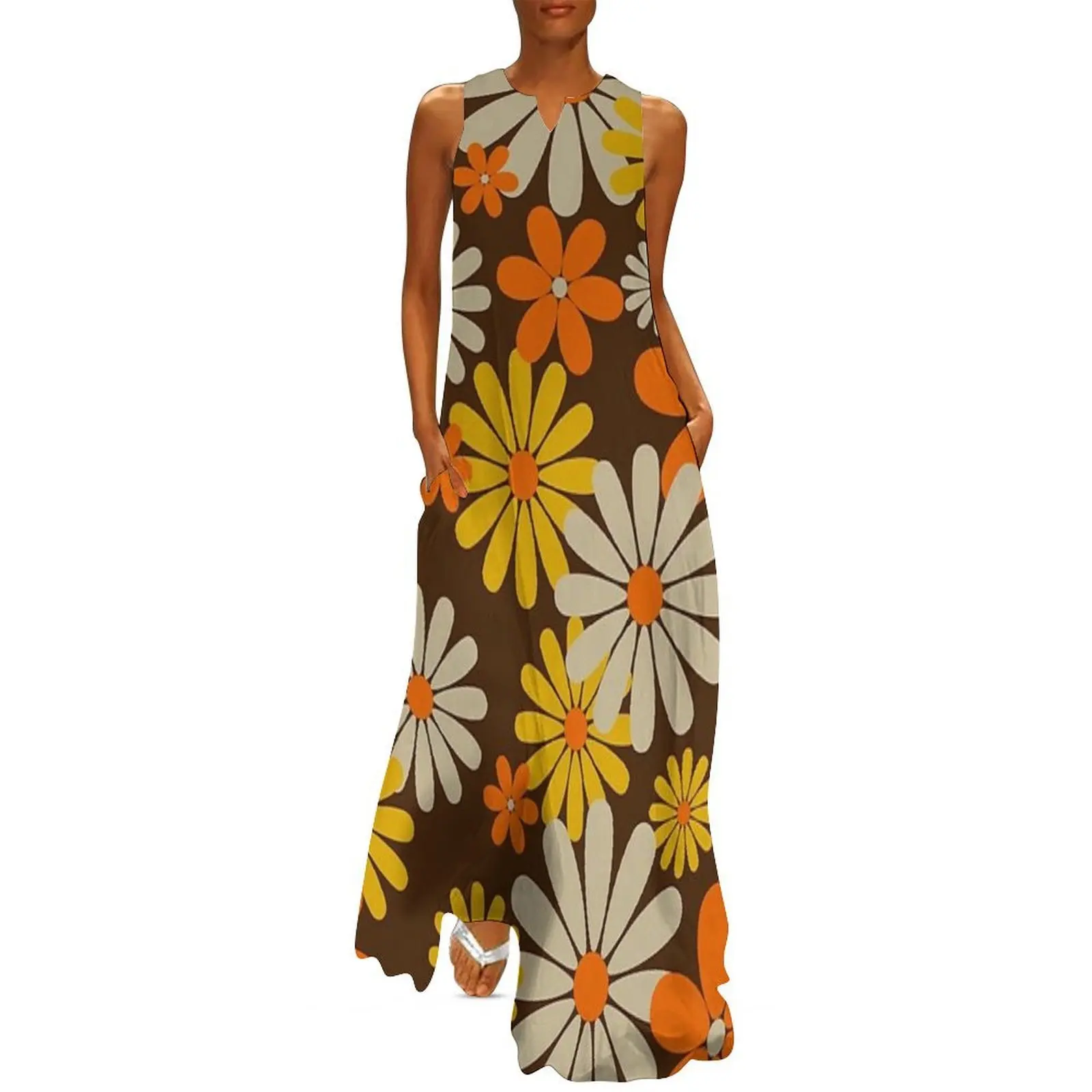 

Colorful Retro 70s Flower Pattern Design 2 Long Dress summer women's dress 2025 dress for women summer for girls