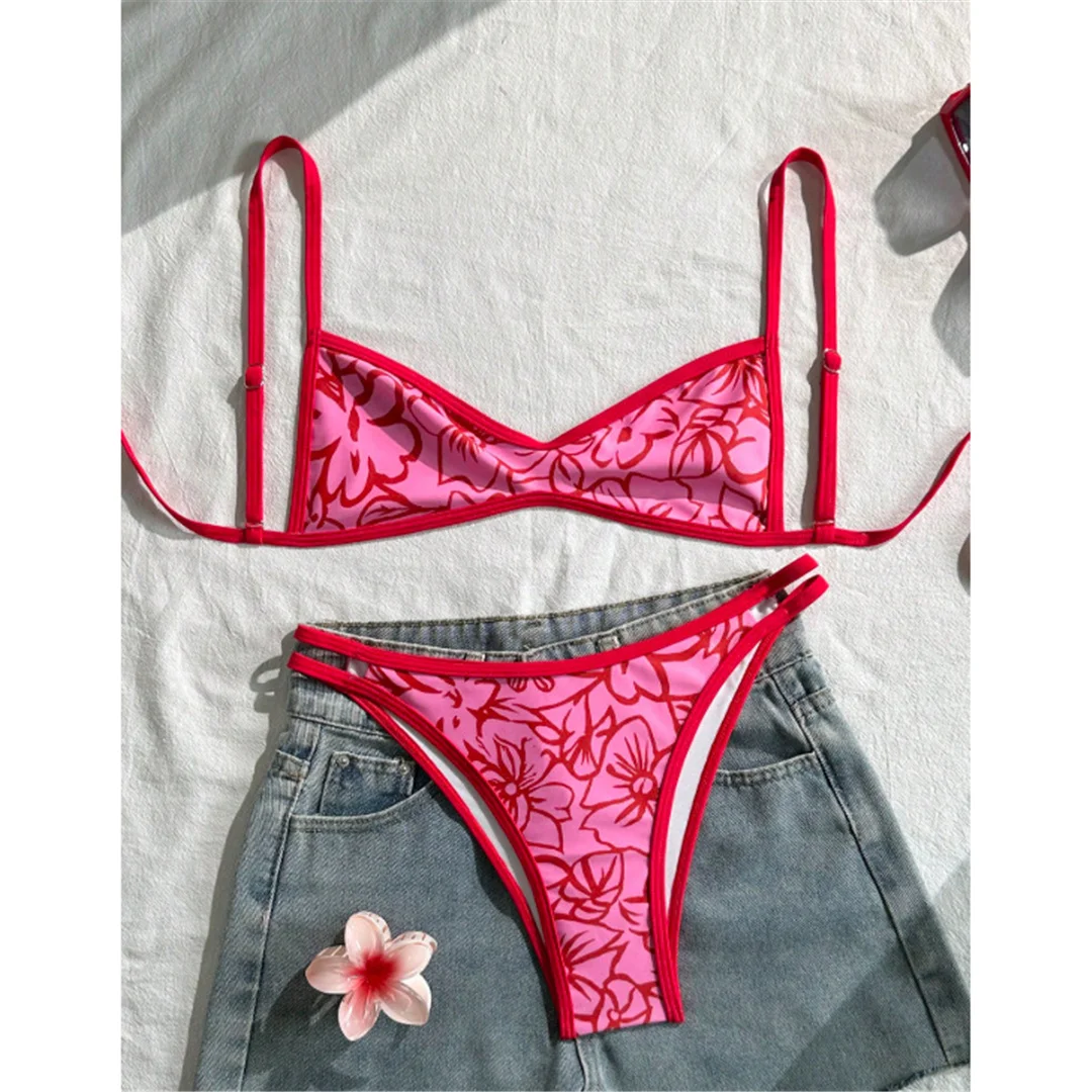 S - XL 2026 Sexy bedruckter Bikini mit hohem Beinausschnitt, Damen-Badeanzug, zweiteiliges Bikini-Set, Badebekleidung, Badeanzug, Schwimmanzug V8037 – Detail 3