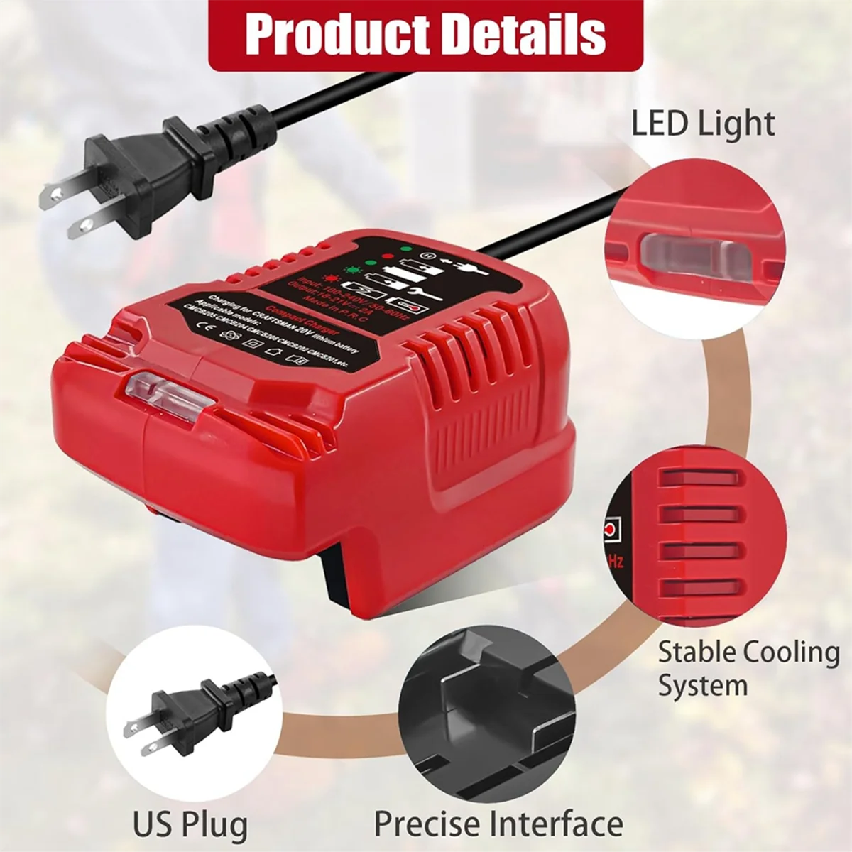 A64Z แบตเตอรี่สําหรับ Craftsman V20 20V Max แบตเตอรี่ลิเธียม Mini Charger สําหรับ CMCB202 CMCB204 CMCB206 CMCB104 US Plug