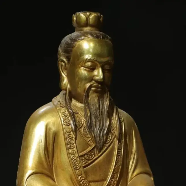 Tibetan Temple Collection Old Bronze Gilded Cinnabar Taoist Sanqing Immortals Lord Lao Zi Taoism Ancestor Worship Hall