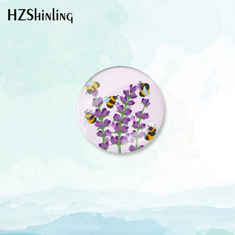 2023 New Lavender Fields Badge Brooch Flower Painting Canvas Art Pin Backpack Decoration Pins Round Jewelry Women Gift