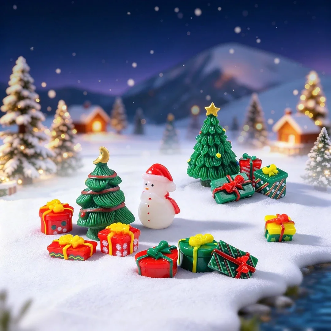 100pcs Cute Christmas Mini Gift Box Series 3D Resin Cabochon DIY for Phone Case Keychain Jewelry Dollhouse Accessories
