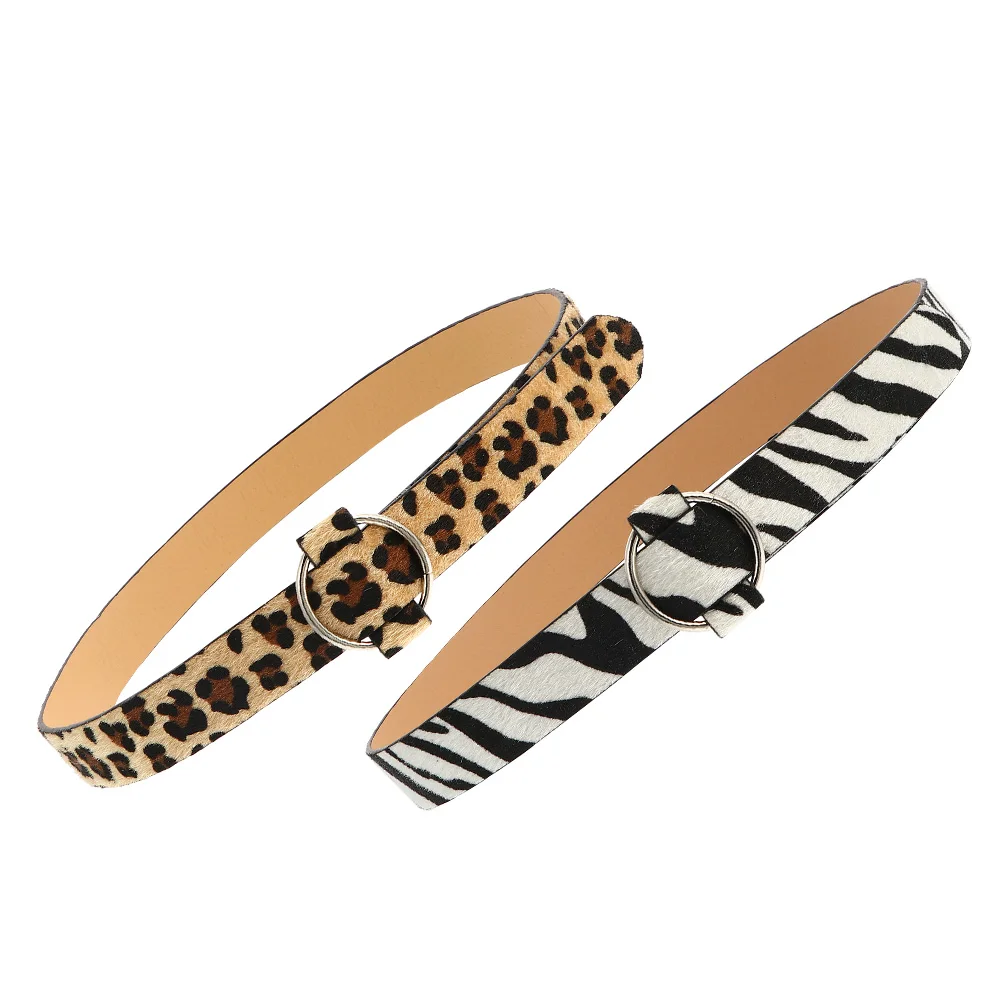 

2Pcs Zebra for Round Buckle Imitation Casual Waistb Women Casual Belt Female Round Buckle Women Belt Decorative