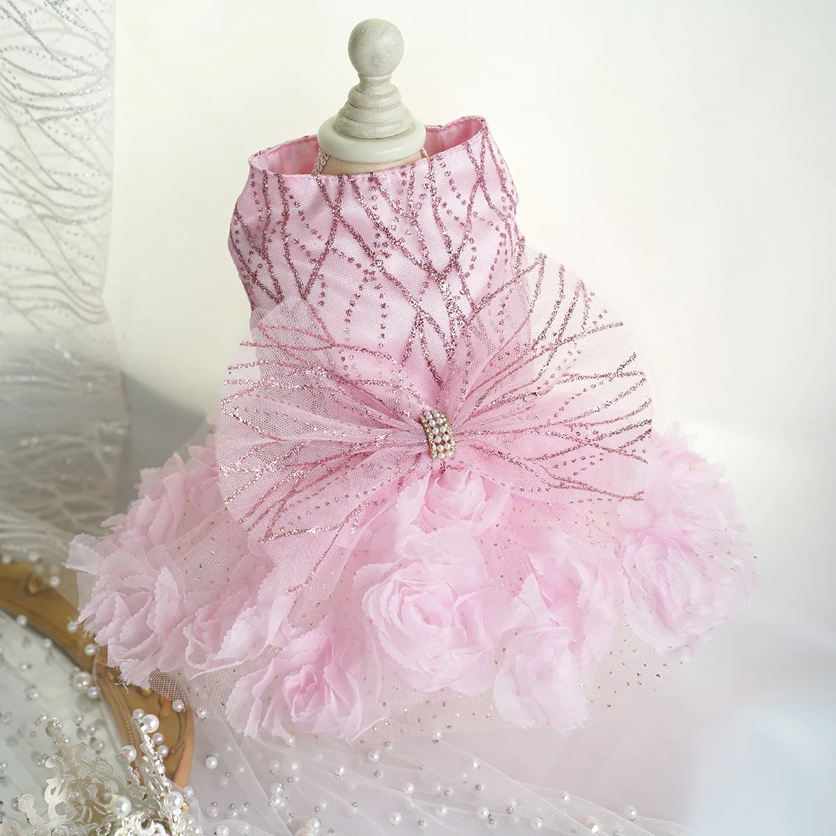 Pet Elegant Wedding Dresses Dog Clothes Fashion Pink Sequins Cat Dresses Solid Bowknot Princess Princess Wedding Dresses Clothes