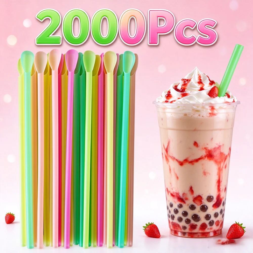 50-2000Pcs Reusable Biodegradable Colorful Spoon Drinking Straws Wedding Party Cocktail Drinking Straws Kitchen Accessories