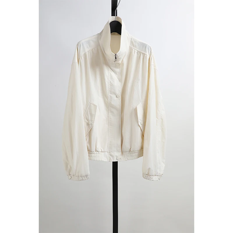 

Tagkita Summer New Casual Loose Breathable Sun Protection Lightweight Outerwear Zipper Closure Cotton Blend Women's Jacket
