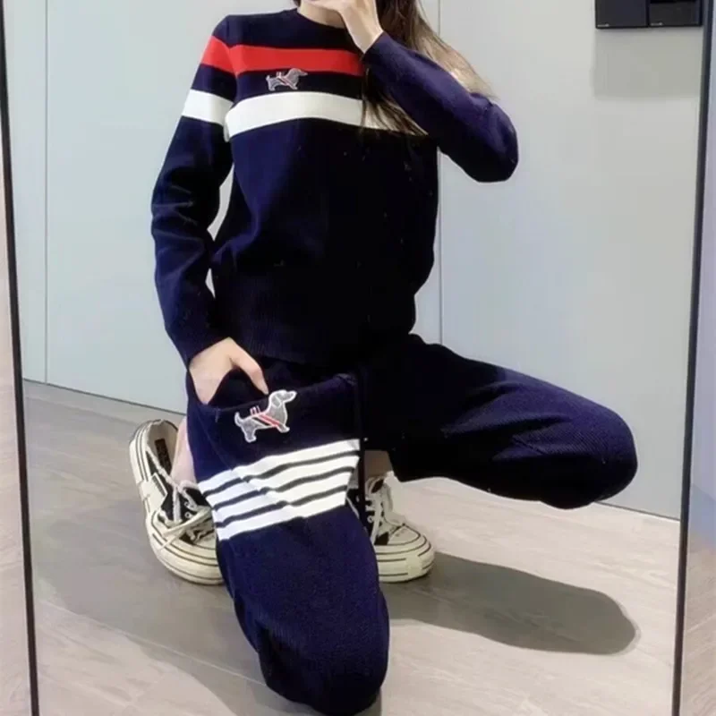 Women Golf Wear 2024 Autumn New Golf Suits Korean Windproof Knit Top Casual Women\'s Golf Pants New Sweater Two Piece Setsquirt