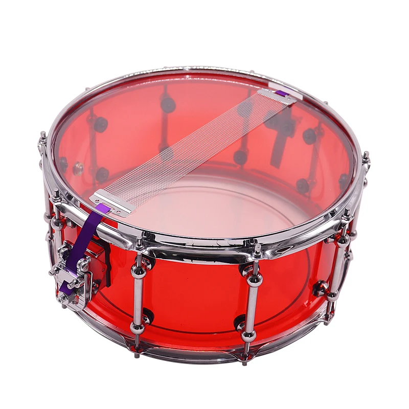 1 Piece 14inch Dia 6.5inch Depth Transparent Acrylic Snare Drum with Silver Color 2mm Iron Hoop and Alloy Single Side Drum Lug