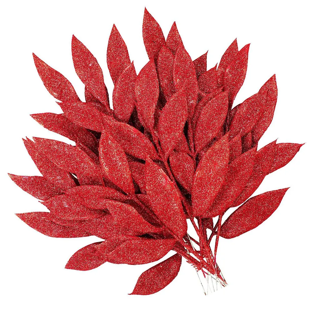 

10Pcs Christmas Tree Pick Leaves Glitter Artificial Christmas Wreath Decorations DIY Floral Picks Party Decor Decorative Leaves
