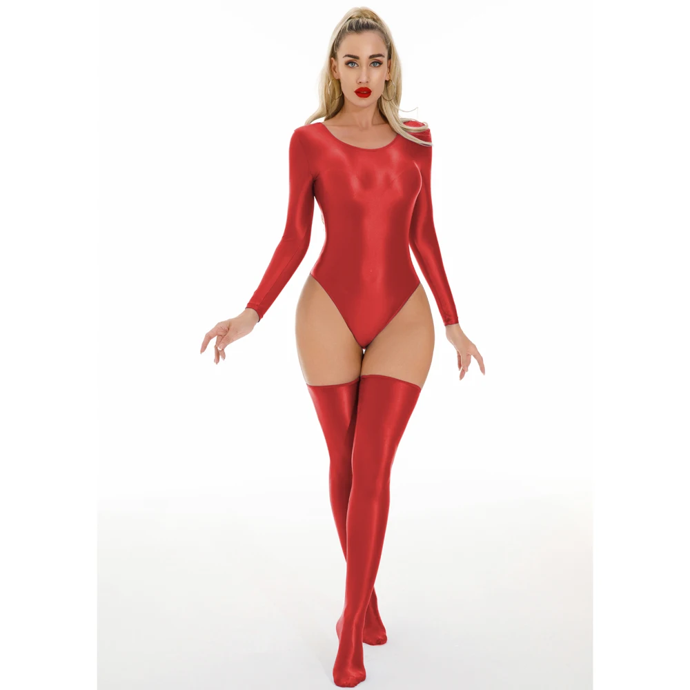 Neuer Unisex Glänzender Langarm-Catsuit Badeanzug Strumpfhose Sexy Body Teddies Elastischer Fitness-Bodysuit Bademode Leotard Unitard – Detail 13