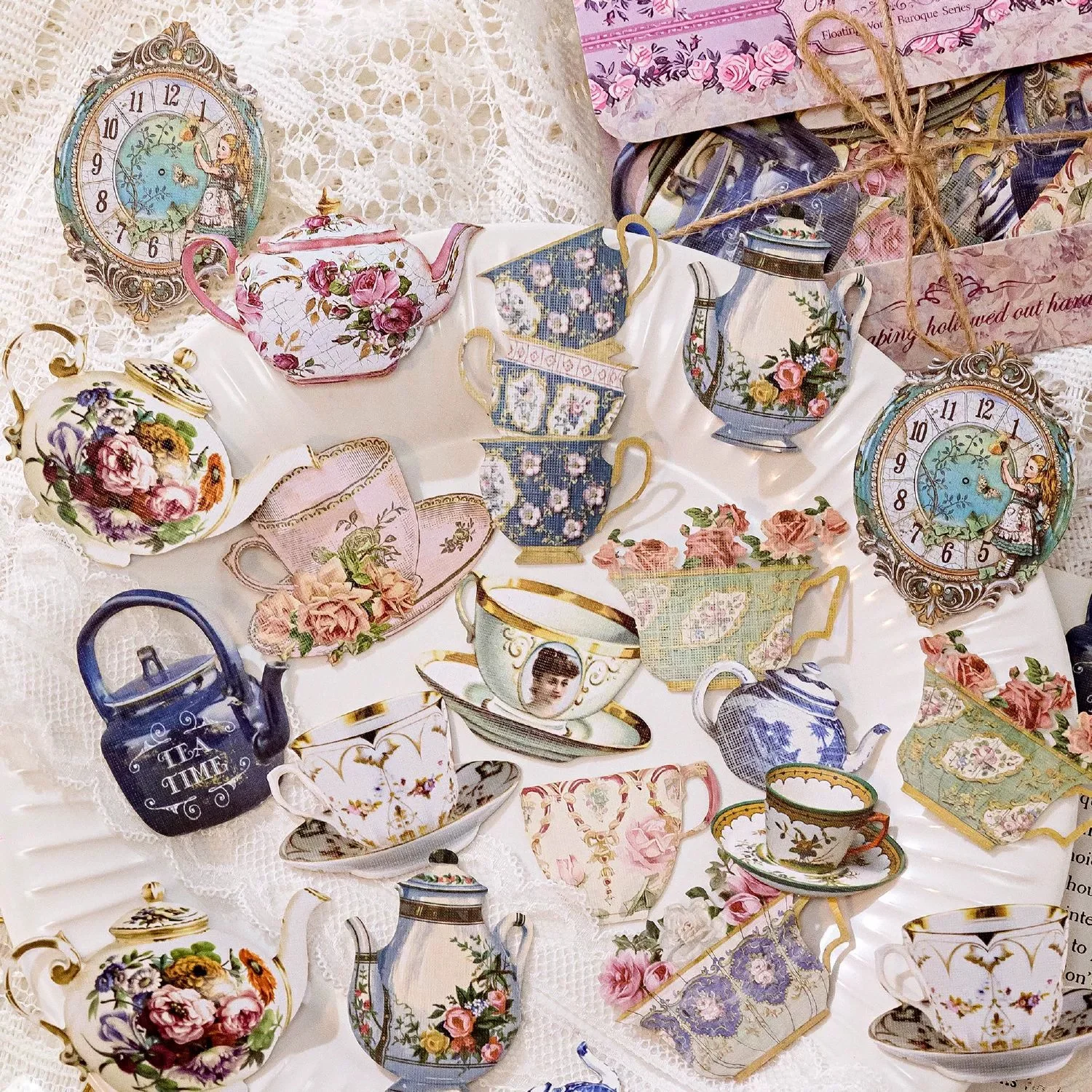 30 pcs/Pack Ukiyo Baroque Themed Stickers，Hollow Out Scene Hard Cards For Scrapbook & DIY Crafts