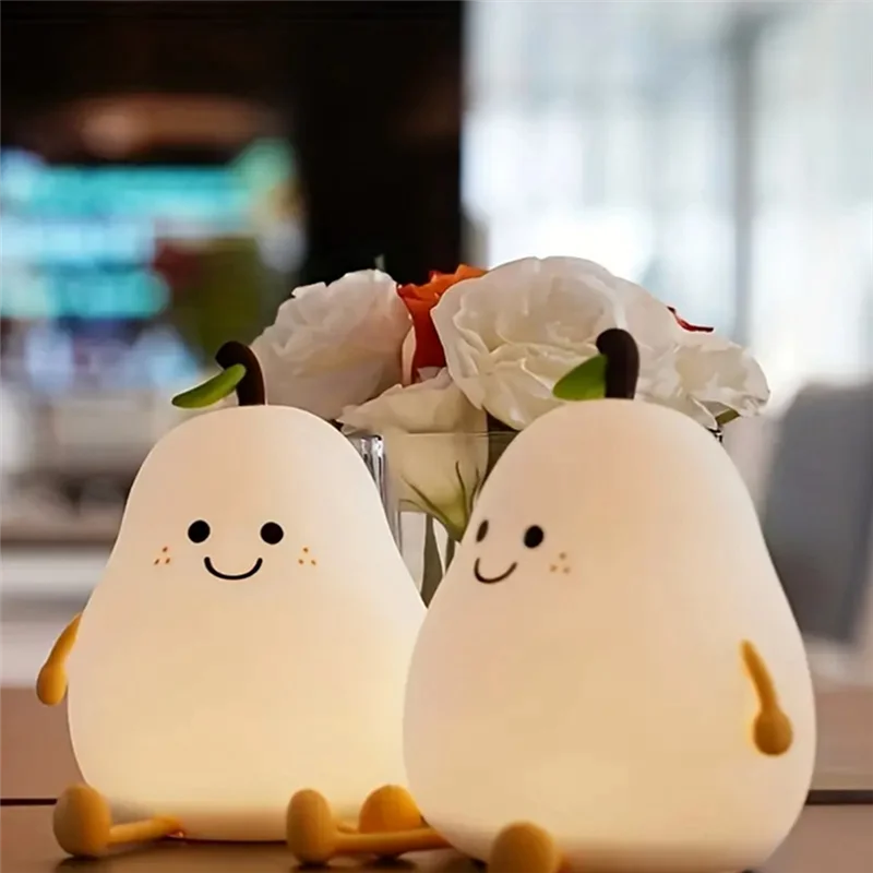 

ABFI Cute For Kid Room Decor Dimmable Night Lights 7 Colors Pear Shape LED Usb Rechargeable Write Portable Bedside Table Lamp