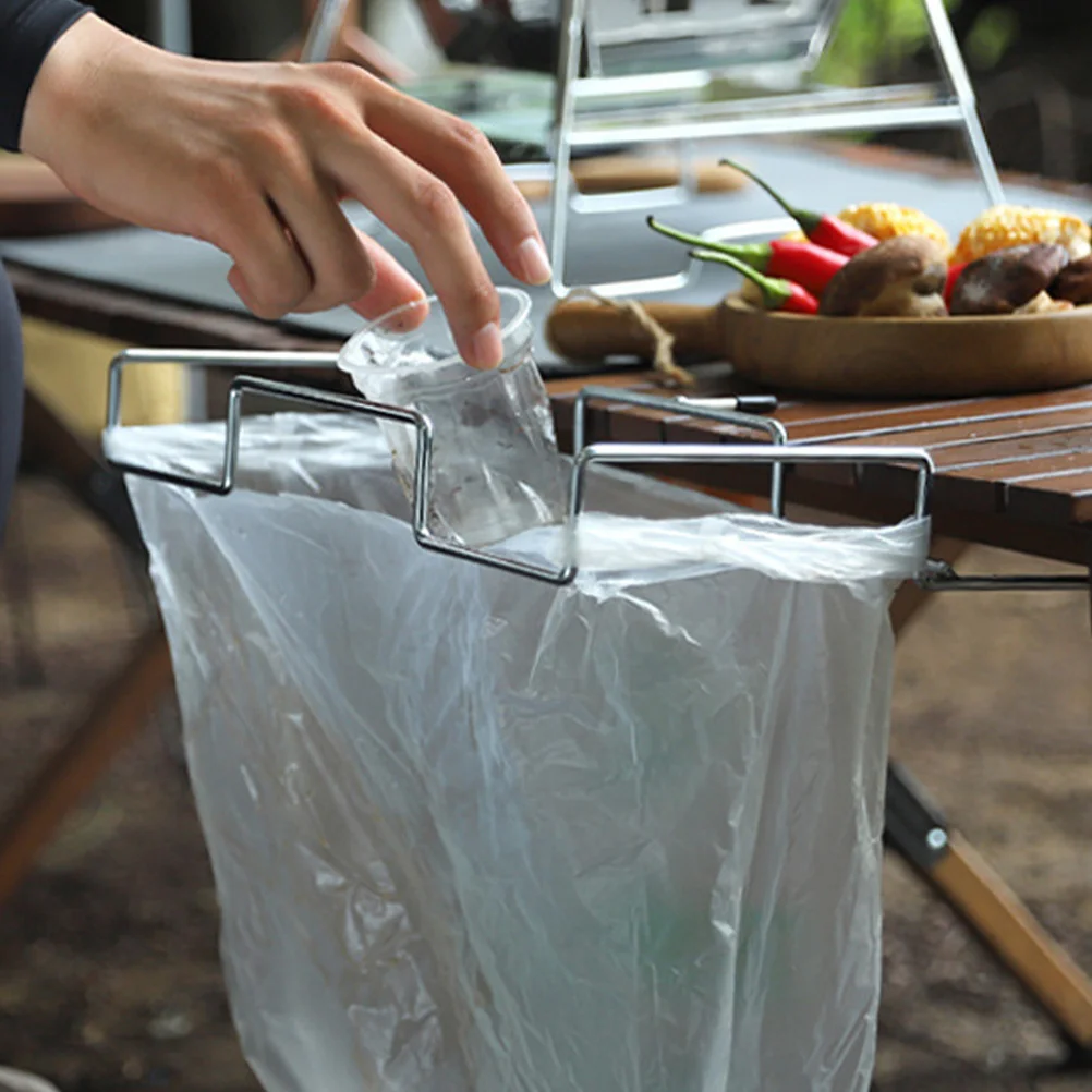 

Camping Table Trash Bag Rack Metal Bracket for Trash Bag Garbage Bag Hanging Rack Picnic Table Rack grocery bag rack