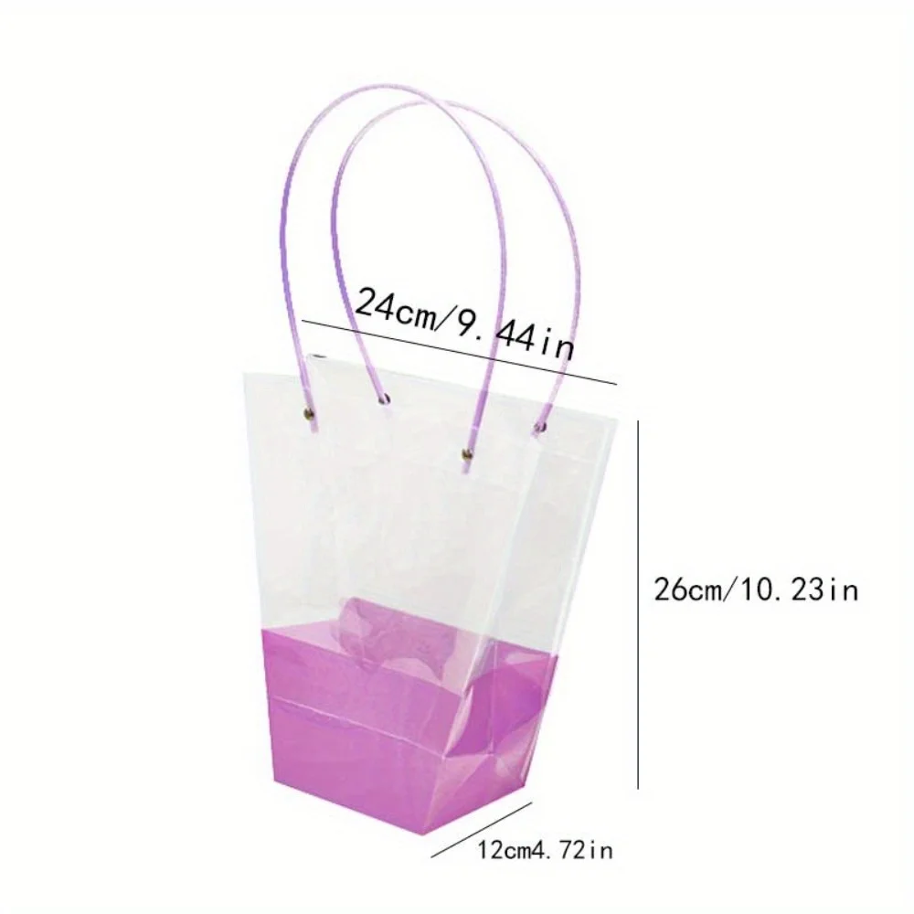 30-Pack Transparent Trapezoid Gift Bags with Handles, PVC Flower Bouquet Arrangement Bags, Macaron-Inspired Flower Art Packaging