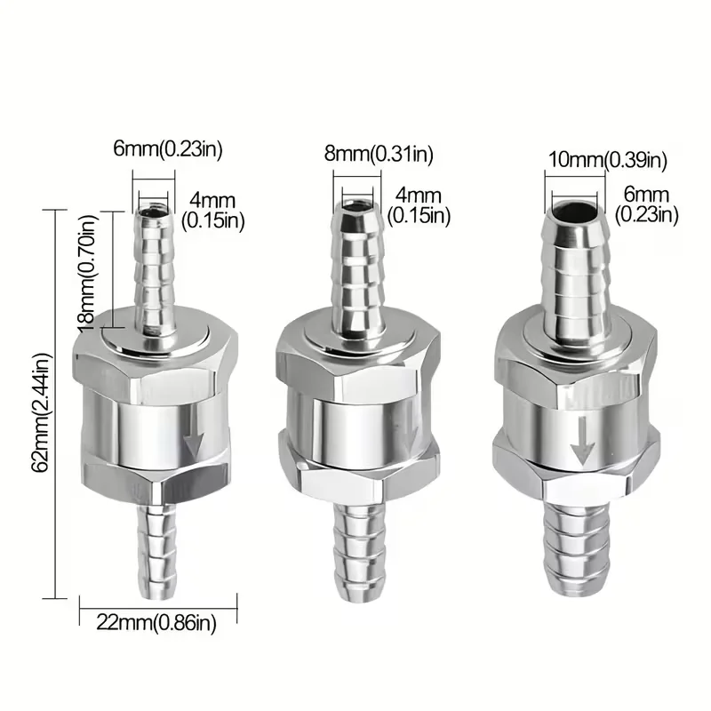 One Way  Check Valve 6mm 8mm10mm Valves Aluminium Alloy Fuel Non Return Check Valve One Way Fit Carburettor Vehicle  Engine