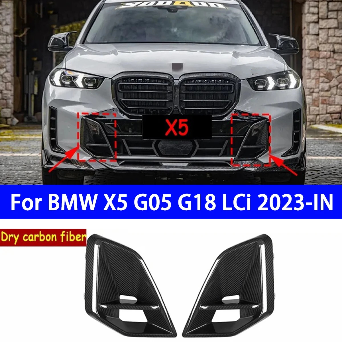 For BMW X5 G05 G18 LCI 2023+ Dry Carbon Fiber Tuyere Car Front Bumper Air Intake Vent Trims Parts Upgrade Body Kit